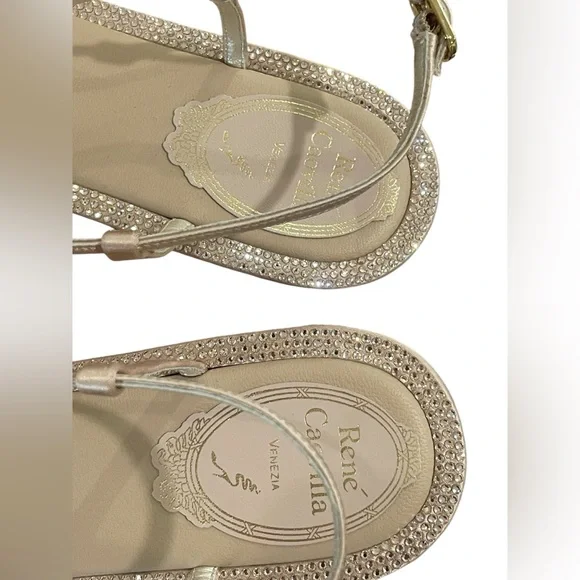 Rene Caovilla Nude Flat Rhinestone Bow Sandals Size 11B Wedding Formal Casual - Picture 6 of 9